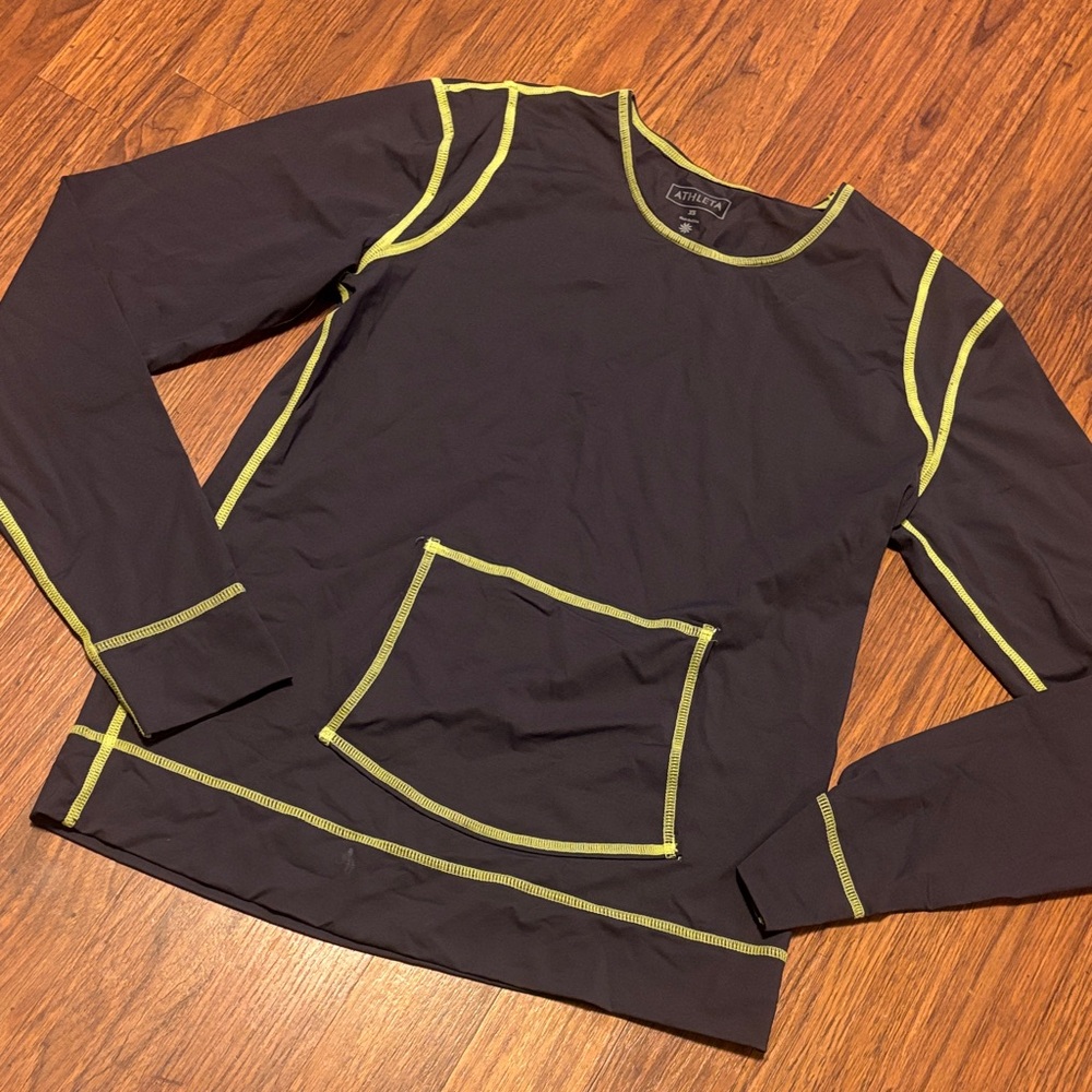 Athleta Black Top with Neon Yellow Trim